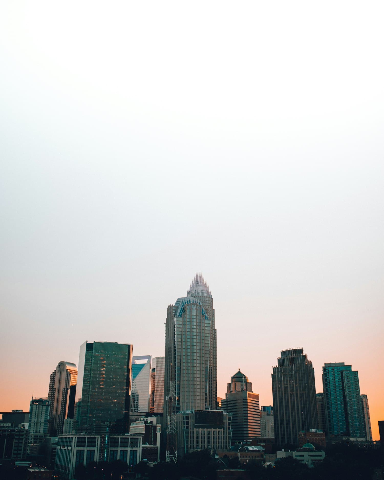 The Charlotte, North Carolina skyline at sunset